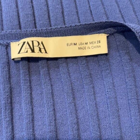 Zara Ribbed Deep-V Cropped Long Sleeve Sweater in Blue – Size Medium - Picture 6 of 7